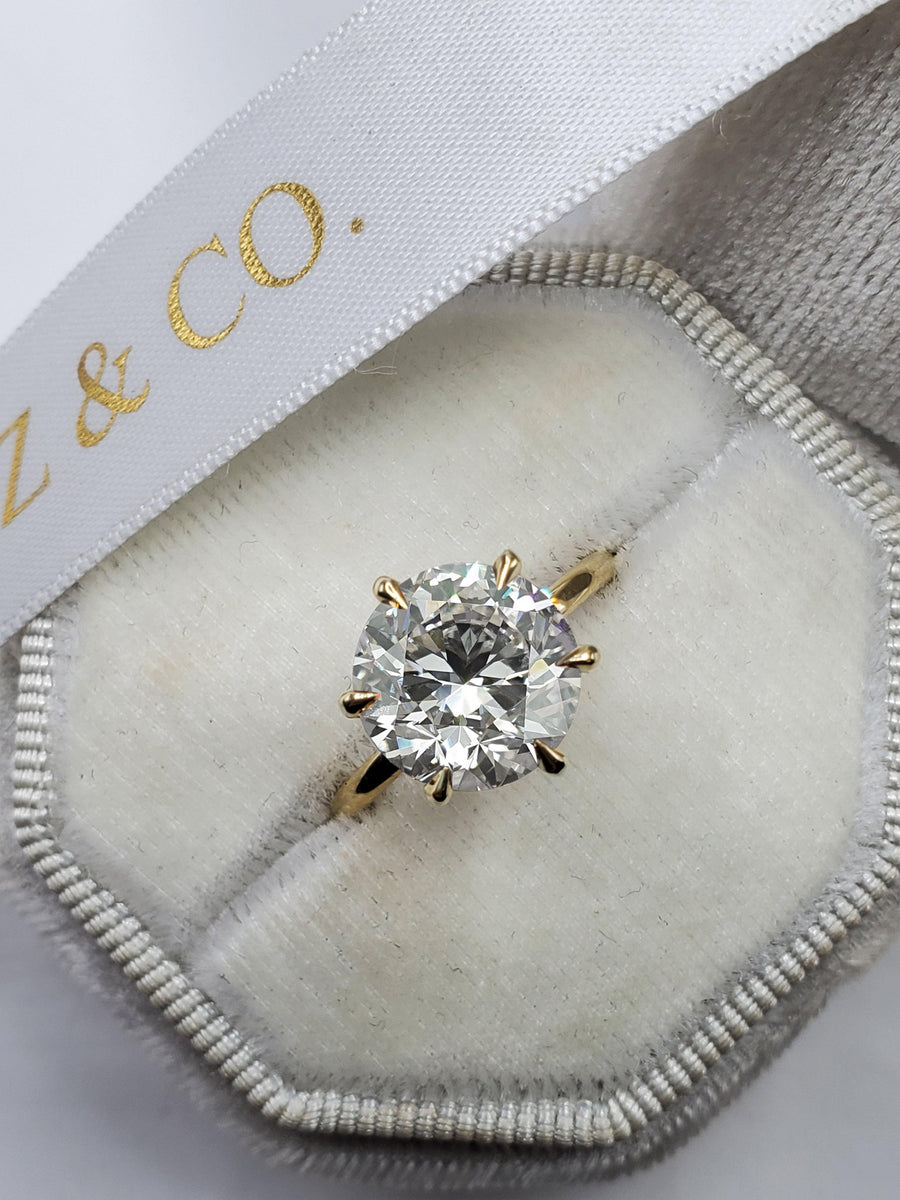 3.50 Carats Round Brilliant Cut Solitaire Diamond Engagement Ring in Yellow Gold - BenzDiamonds