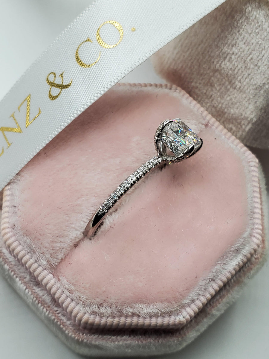 1.52 Carats Cushion Cut Accented Basket Diamond Engagement Ring - BenzDiamonds