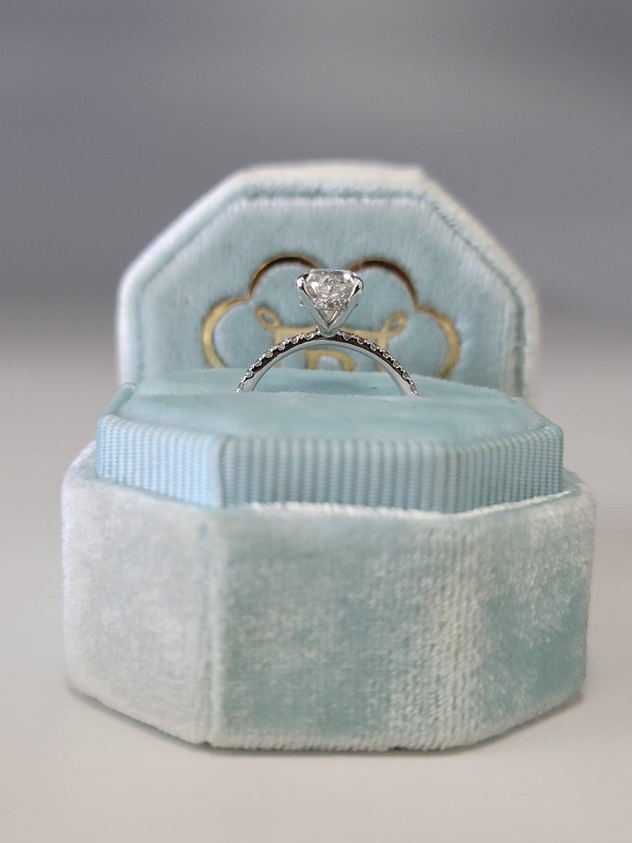 2.30 Carats Oval Cut Micropave Side Stones Hidden Halo Diamond Engagement Ring - BenzDiamonds