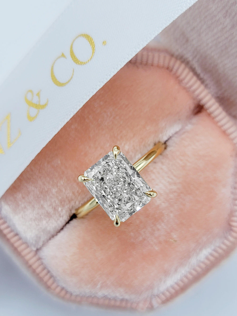 3.20 Carats Radiant Cut Solitaire Hidden Halo Diamond Engagement Ring - BenzDiamonds