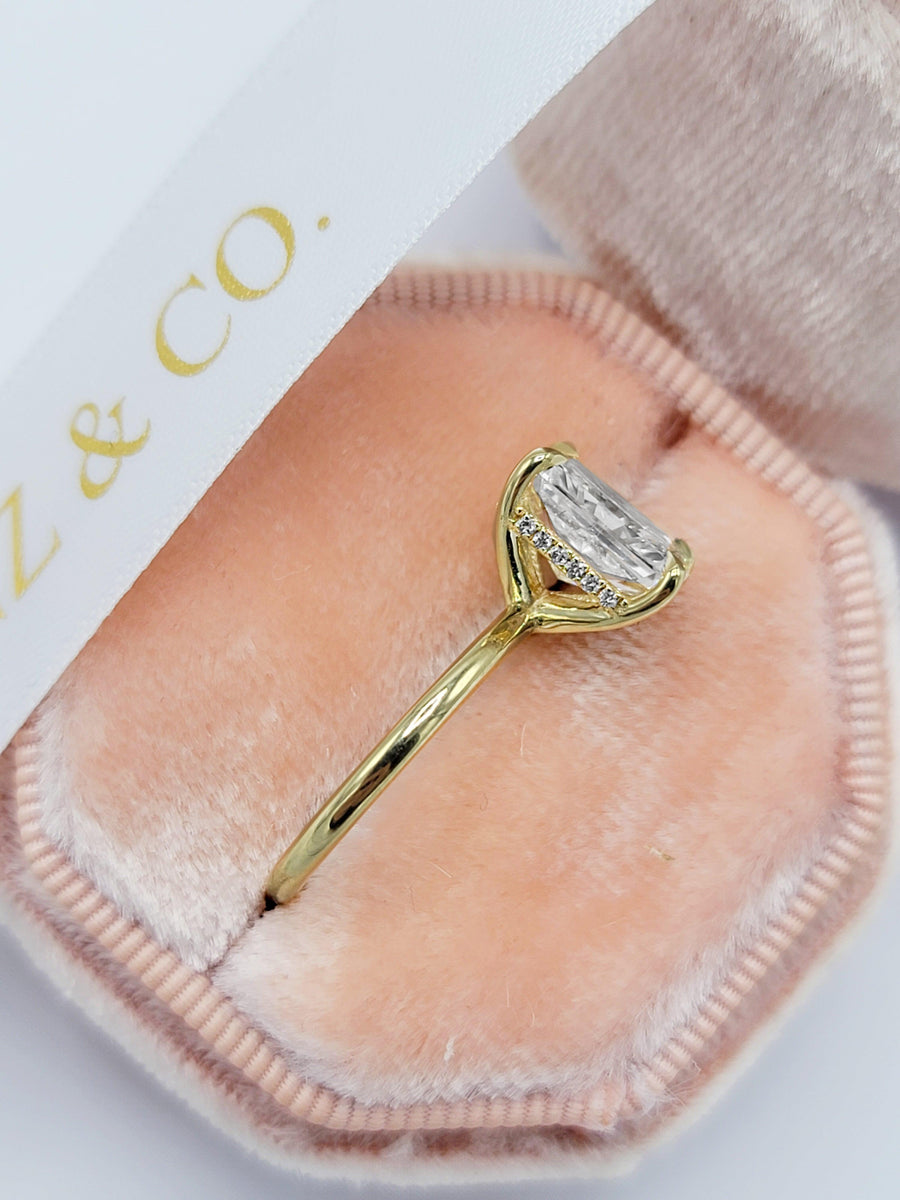 3.20 Carats Radiant Cut Solitaire Hidden Halo Diamond Engagement Ring - BenzDiamonds
