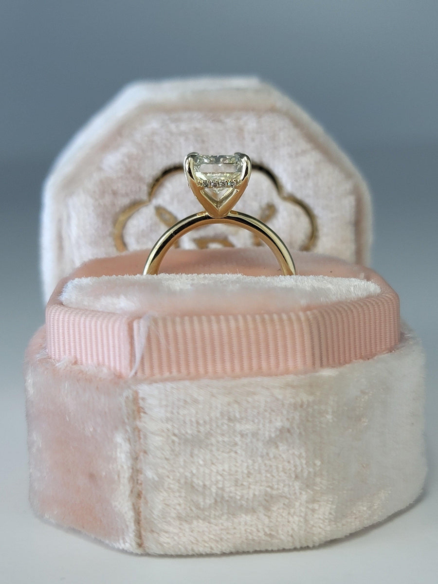 3.20 Carats Radiant Cut Solitaire Hidden Halo Diamond Engagement Ring - BenzDiamonds