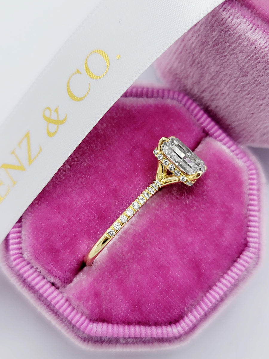 3.18 Carats Radiant Cut Micropaved Side Stones Hidden Halo Diamond Engagement Ring - BenzDiamonds