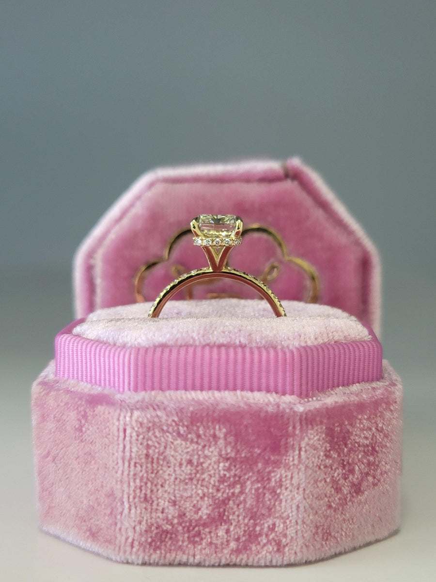 3.18 Carats Radiant Cut Micropaved Side Stones Hidden Halo Diamond Engagement Ring - BenzDiamonds