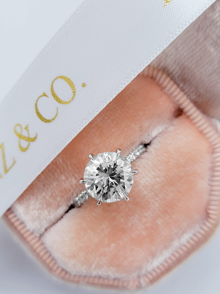 4 Carats Round Brilliant Cut Micropave Side Stones Hidden Halo Diamond Engagement Ring - BenzDiamonds