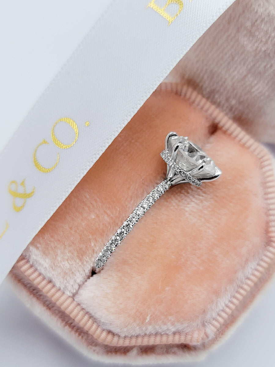 4 Carats Round Brilliant Cut Micropave Side Stones Hidden Halo Diamond Engagement Ring - BenzDiamonds