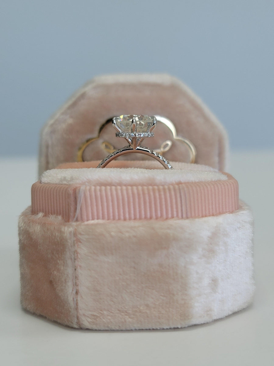 4 Carats Round Brilliant Cut Micropave Side Stones Hidden Halo Diamond Engagement Ring - BenzDiamonds