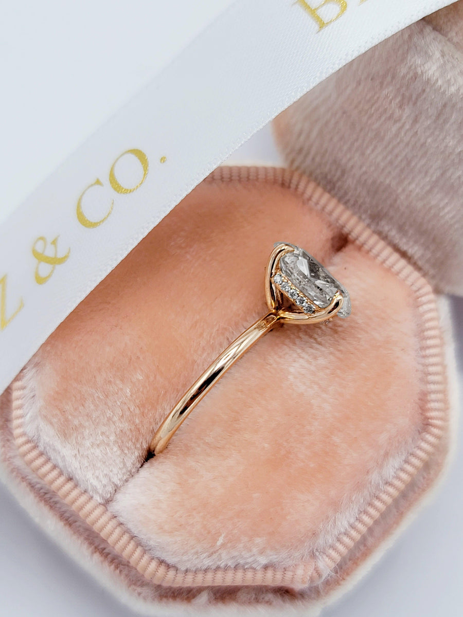 2.52 Carats Oval Cut Solitaire Hidden Halo Diamond Engagement Ring - BenzDiamonds
