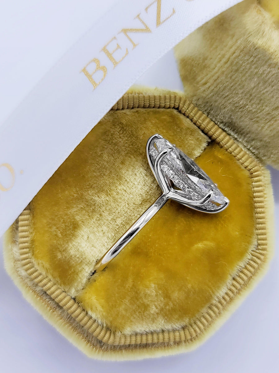 4.09 Carats Marquise Cut Two Tone Solitaire Hidden Halo Diamond Engagement Ring - BenzDiamonds