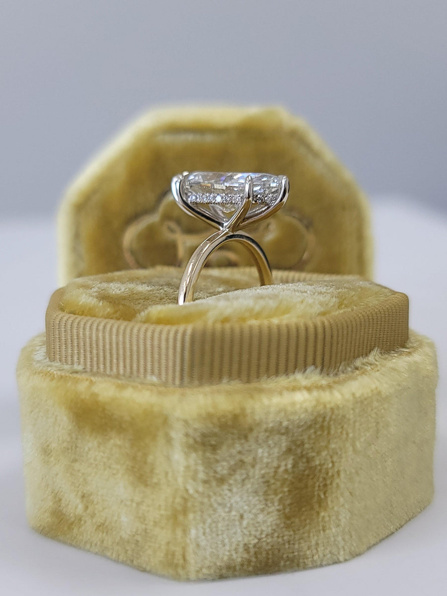 4.09 Carats Marquise Cut Two Tone Solitaire Hidden Halo Diamond Engagement Ring - BenzDiamonds