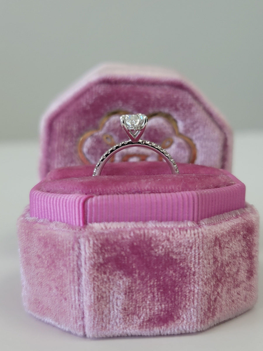 1.52 Carats Oval Cut Micropave Side Stones Hidden Halo Diamond Engagement Ring - BenzDiamonds