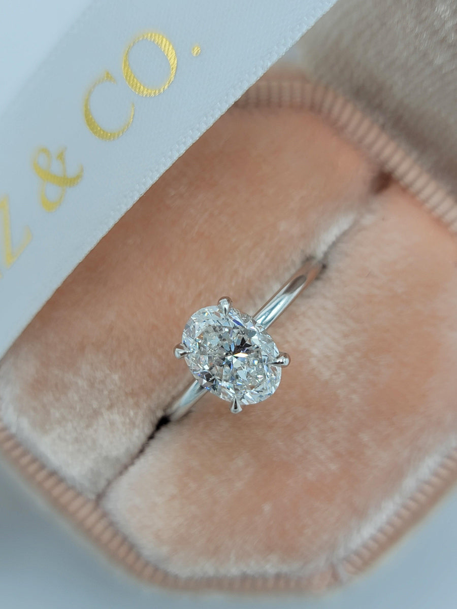 1.71 Carats Oval Cut Solitaire Hidden Halo Diamond Engagement Ring - BenzDiamonds