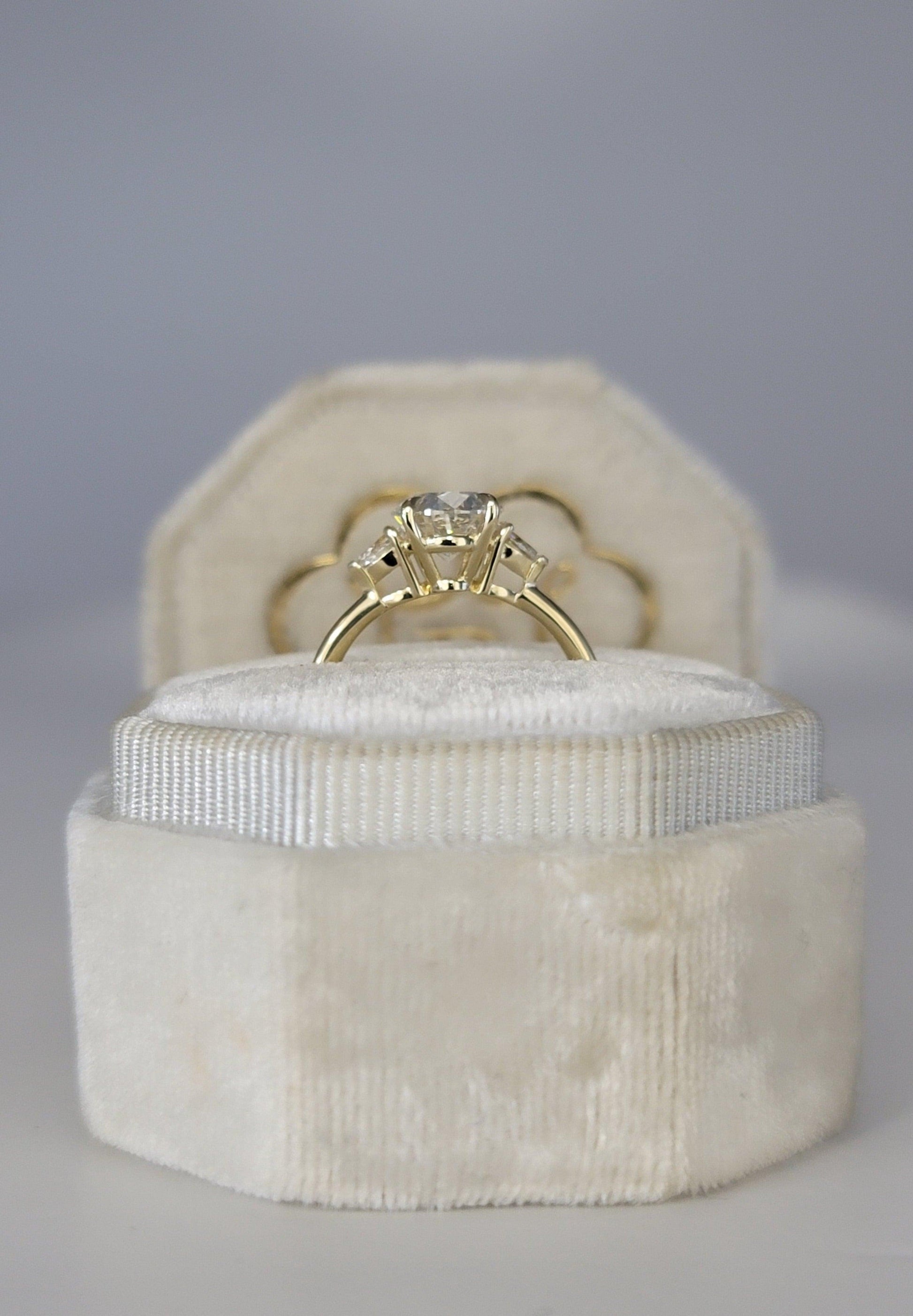2.40 Carats Lab Grown Oval Cut with Pear Shape Side Stones Diamond Engagement Ring in Yellow Gold - BenzDiamonds