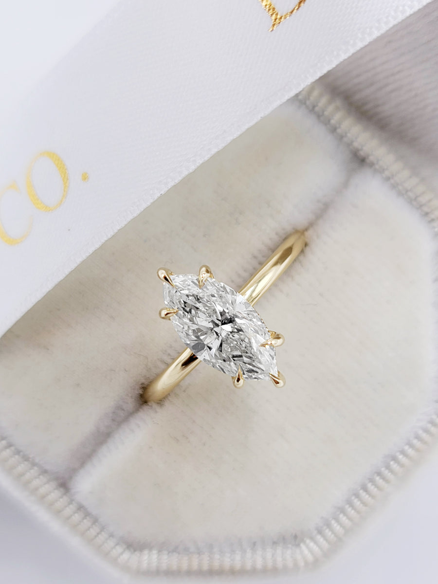 1.75 Carats Marquise Cut Solitaire Hidden Halo Diamond Engagement Ring