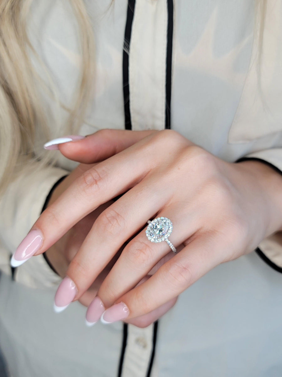 14k White Gold Oval Halo Natural Diamond Engagement Ring – David's House of  Diamonds