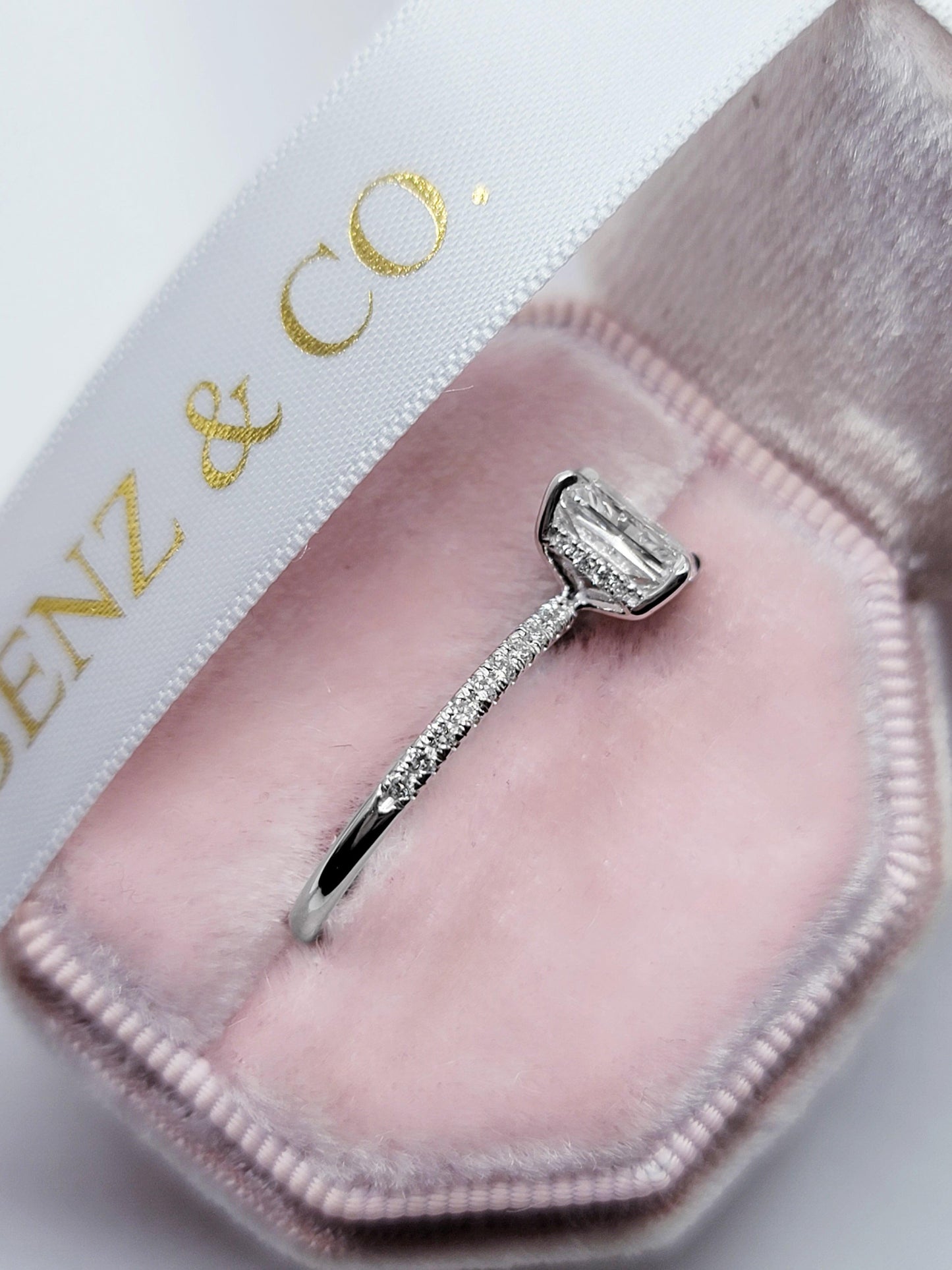 2 Carats Lab Grown Radiant Cut Micropaved Side Stones Hidden Halo Diamond Engagement Ring - BenzDiamonds