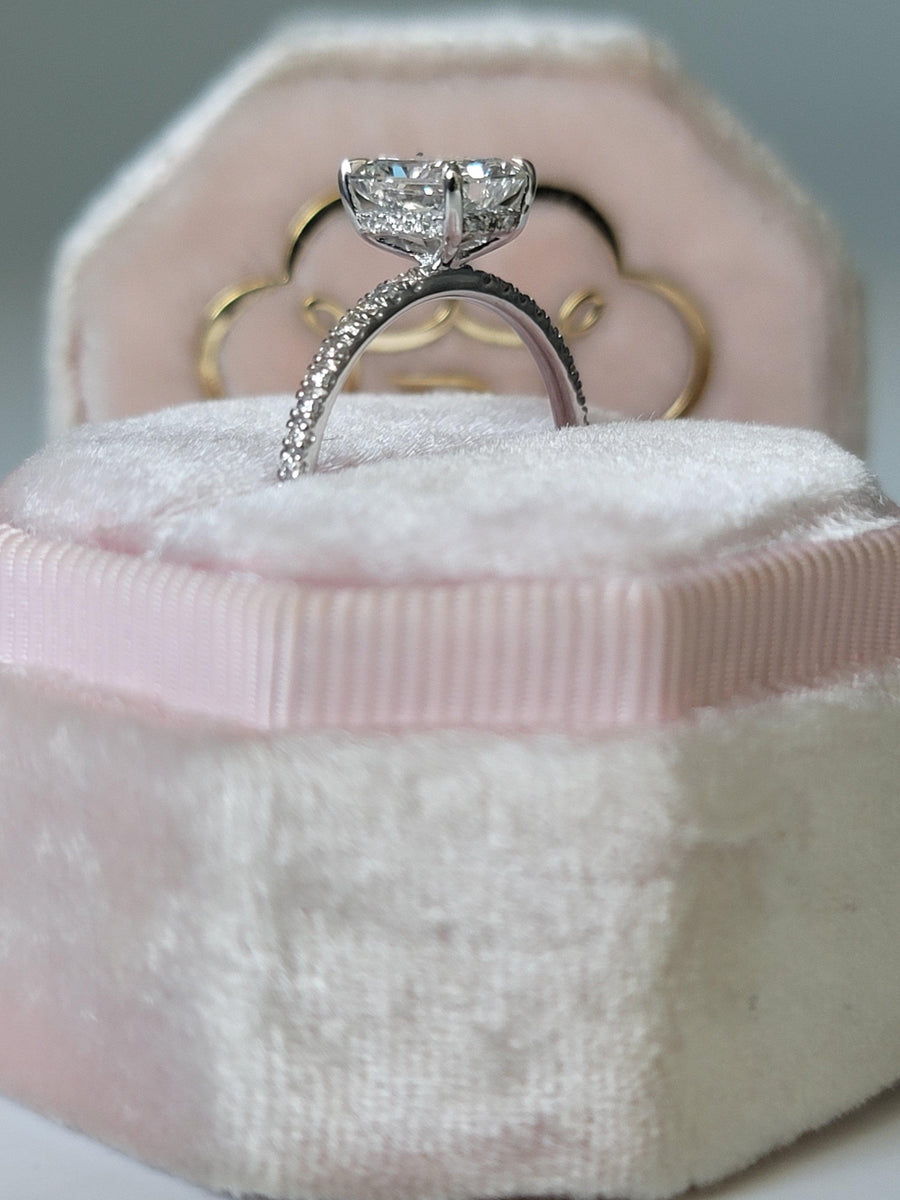 2 Carats Lab Grown Radiant Cut Micropaved Side Stones Hidden Halo Diamond Engagement Ring - BenzDiamonds