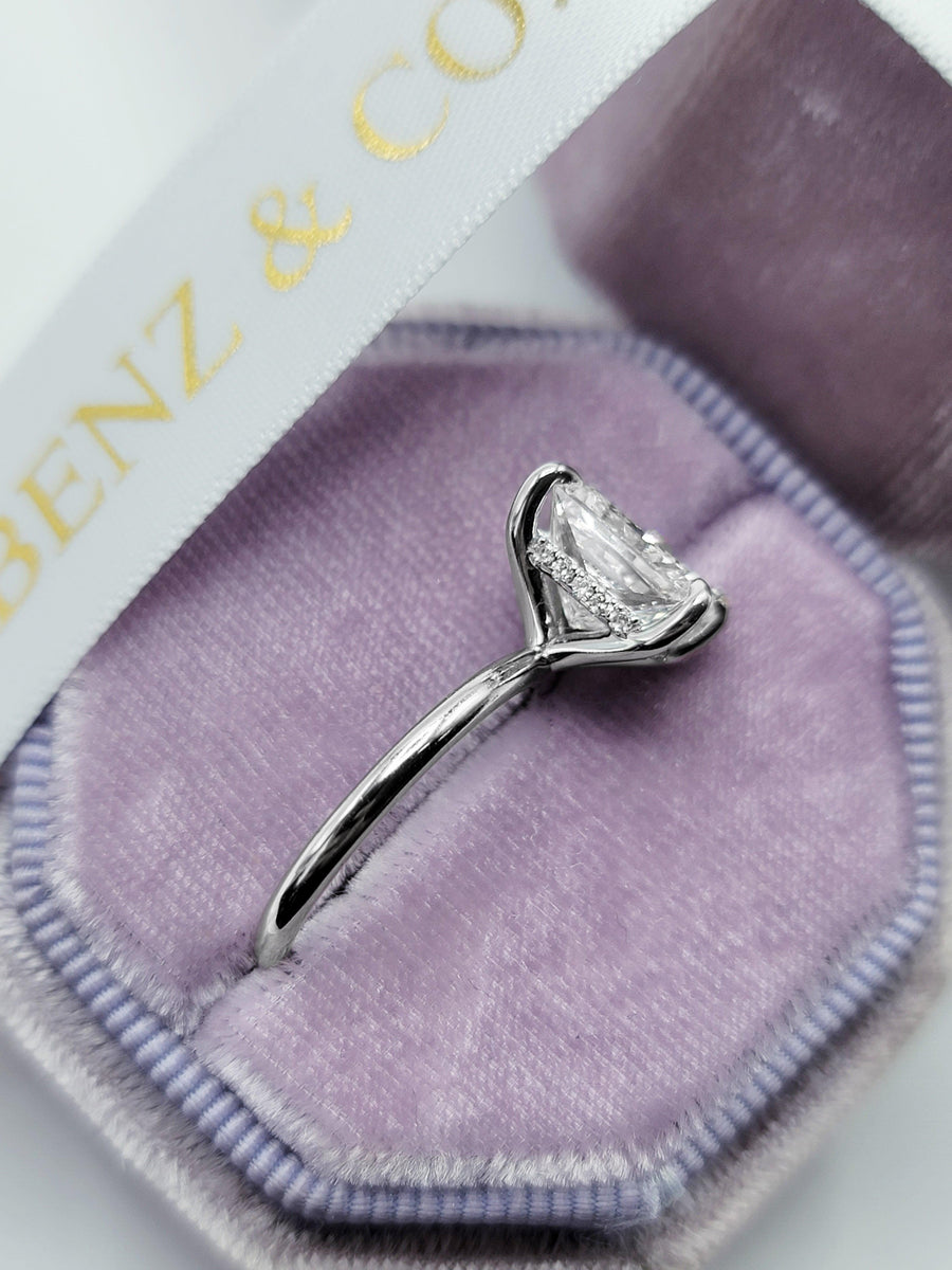 3.32 Carats Lab Grown Princess Cut Solitaire Hidden Halo Diamond Engagement Ring - BenzDiamonds