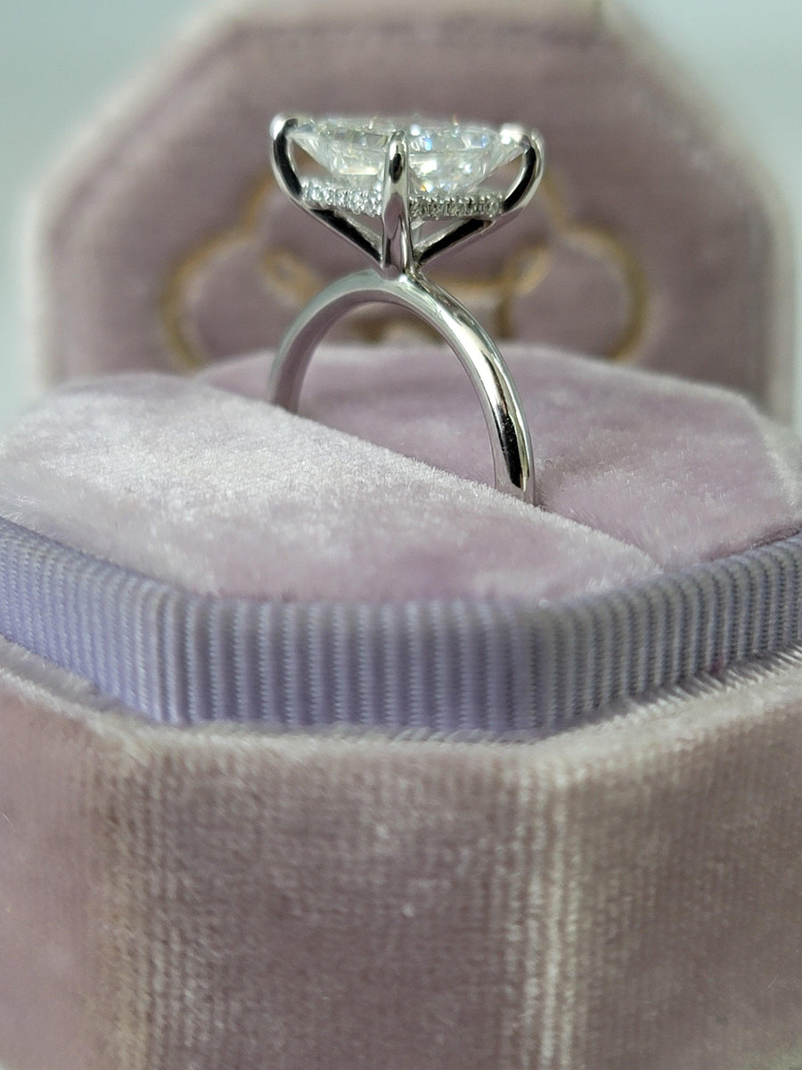 3.32 Carats Lab Grown Princess Cut Solitaire Hidden Halo Diamond Engagement Ring - BenzDiamonds