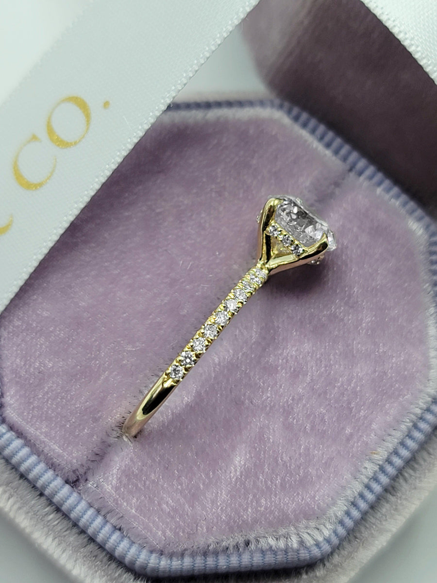 2 Carats Lab Grown Round Brilliant Cut Micropave Side Stones Hidden Halo Diamond Engagement Ring - BenzDiamonds