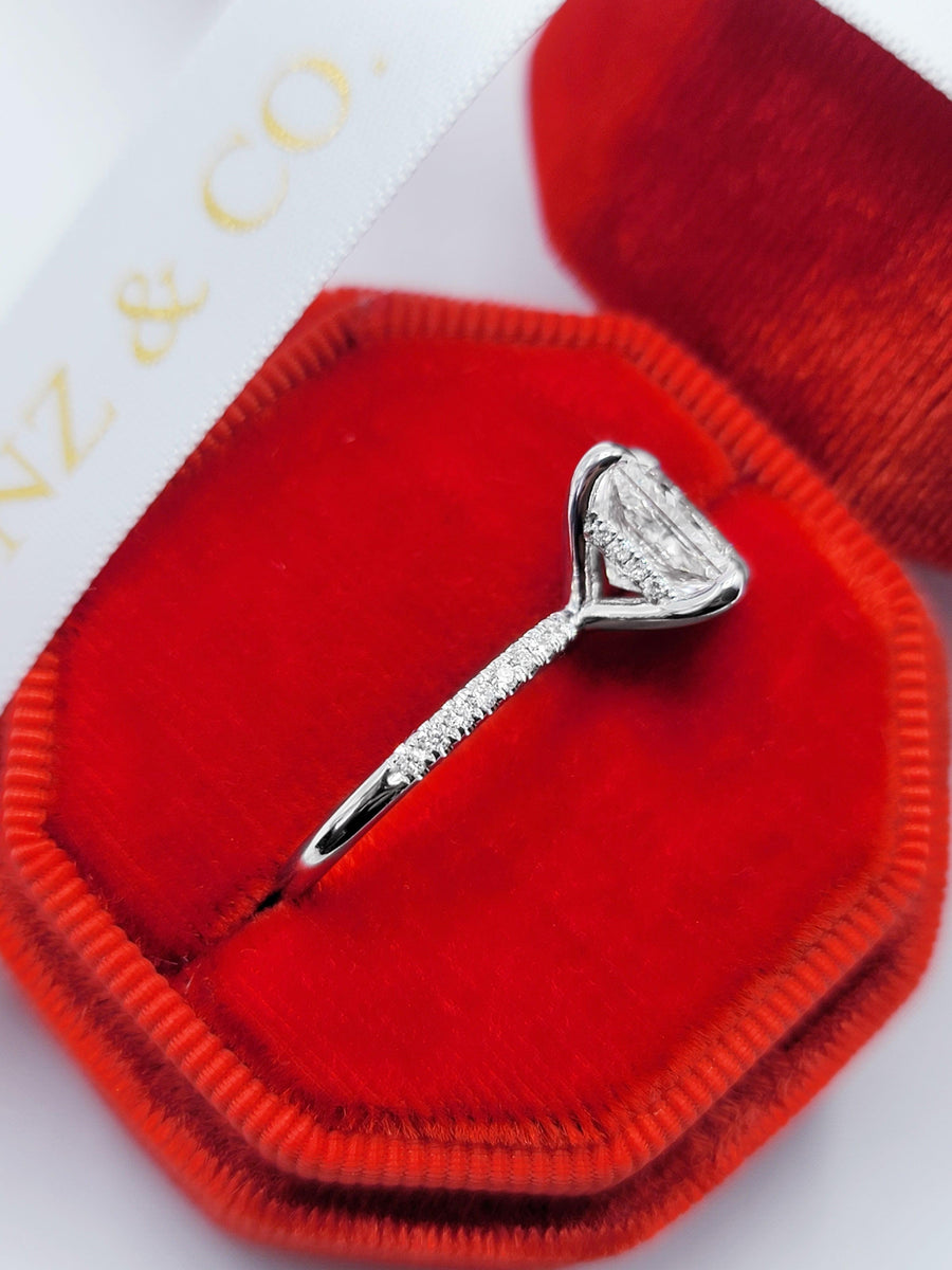 3 Carats Lab Grown Princess Cut Micropaved Side Stones Hidden Halo Diamond Engagement Ring - BenzDiamonds