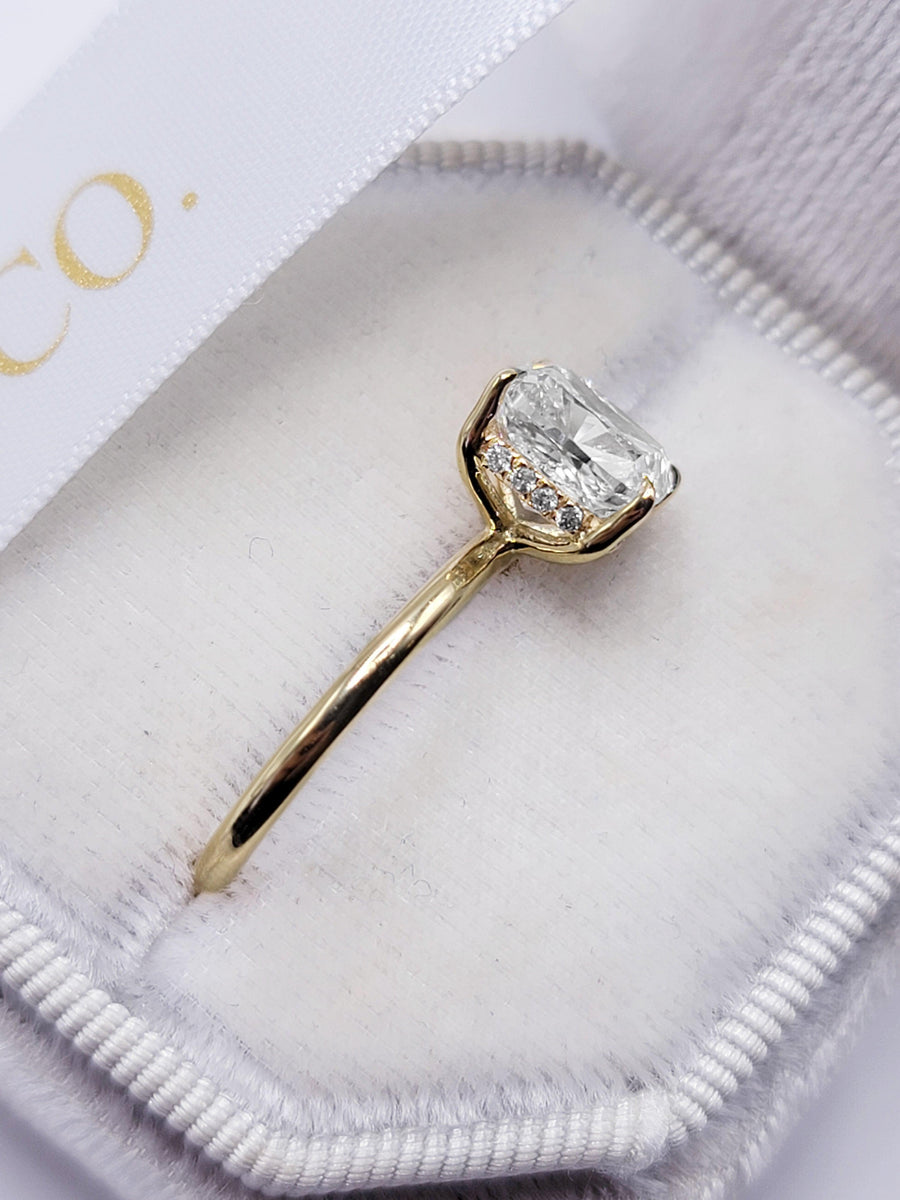 3.20 Carats Lab Grown Cushion Cut Solitaire Hidden Halo Diamond Engagement Ring - BenzDiamonds