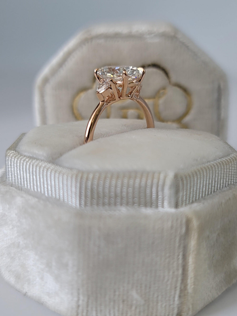 2.29 Carats Lab Grown Oval Cut with Pear Shape Side Stones Diamond Engagement Ring in Rose Gold - BenzDiamonds