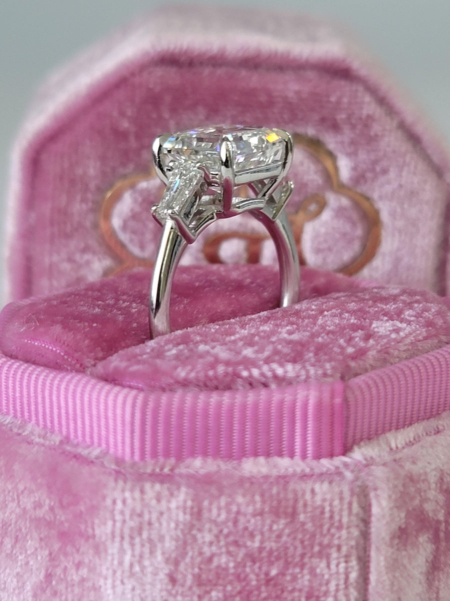 4.53 Carats Lab Grown Asscher Cut with Tapered Baguettes Diamond Engagement Ring - BenzDiamonds