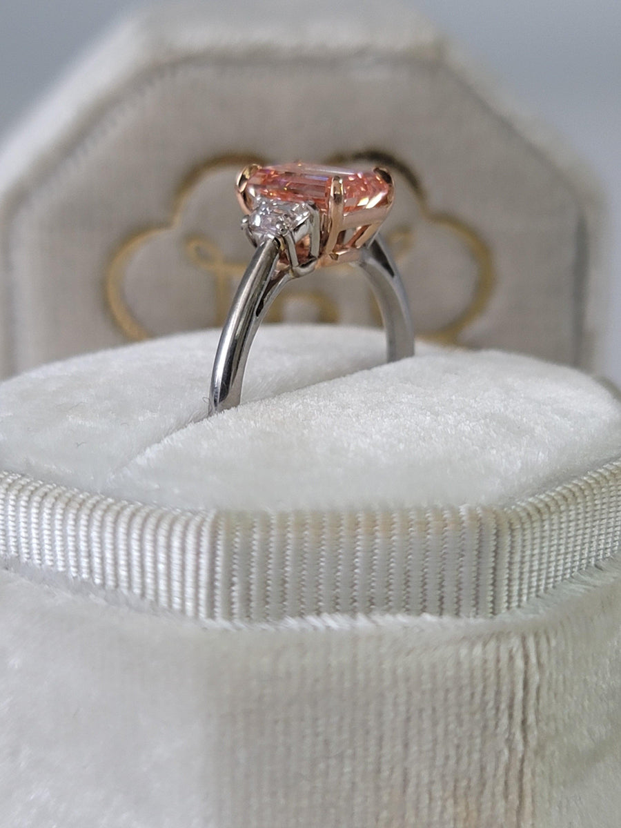 2.50 Carats Lab Grown Fancy Vivid Pink Emerald Cut with Trapezoid Side Stones Diamond Engagement Ring - BenzDiamonds