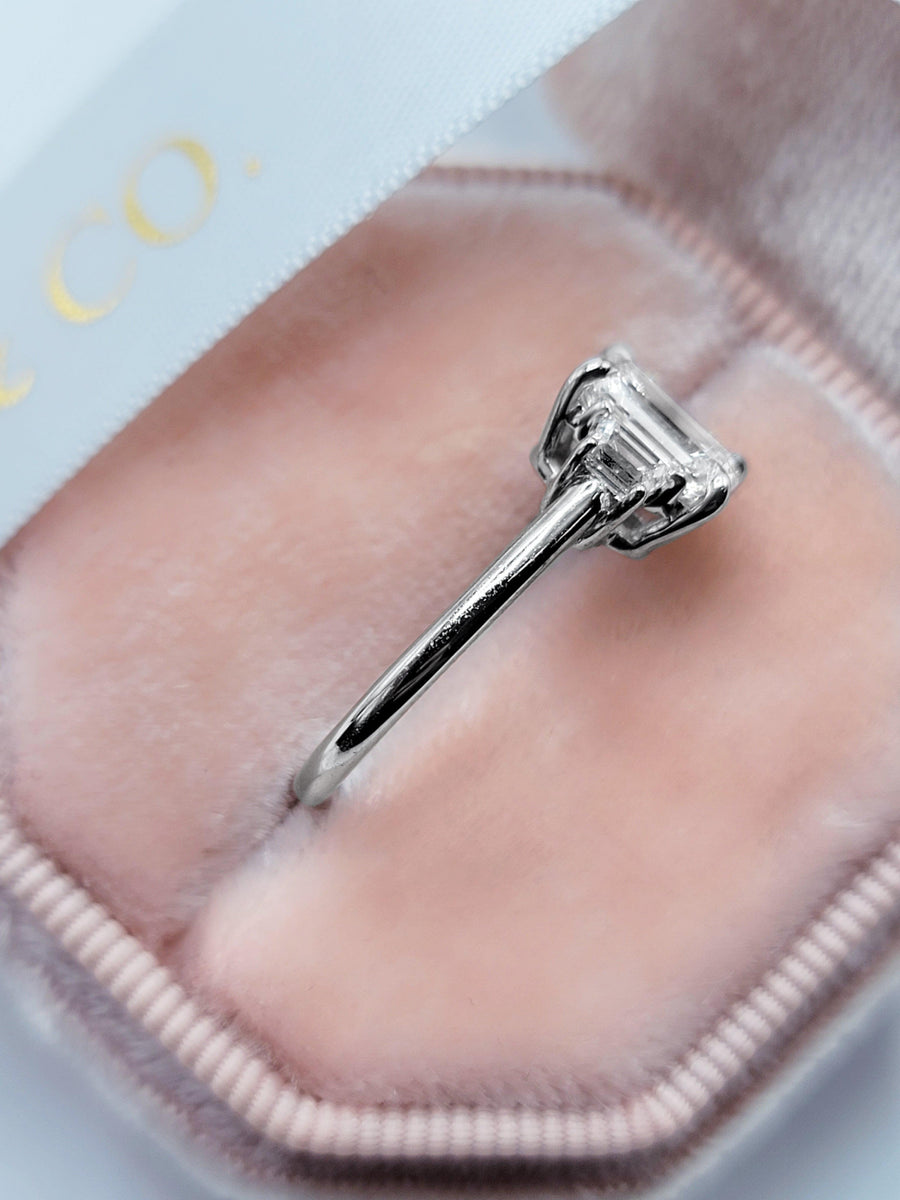 1.89 Carats Lab Grown Emerald Cut with Trapezoid Side Stones Diamond Engagement Ring - BenzDiamonds