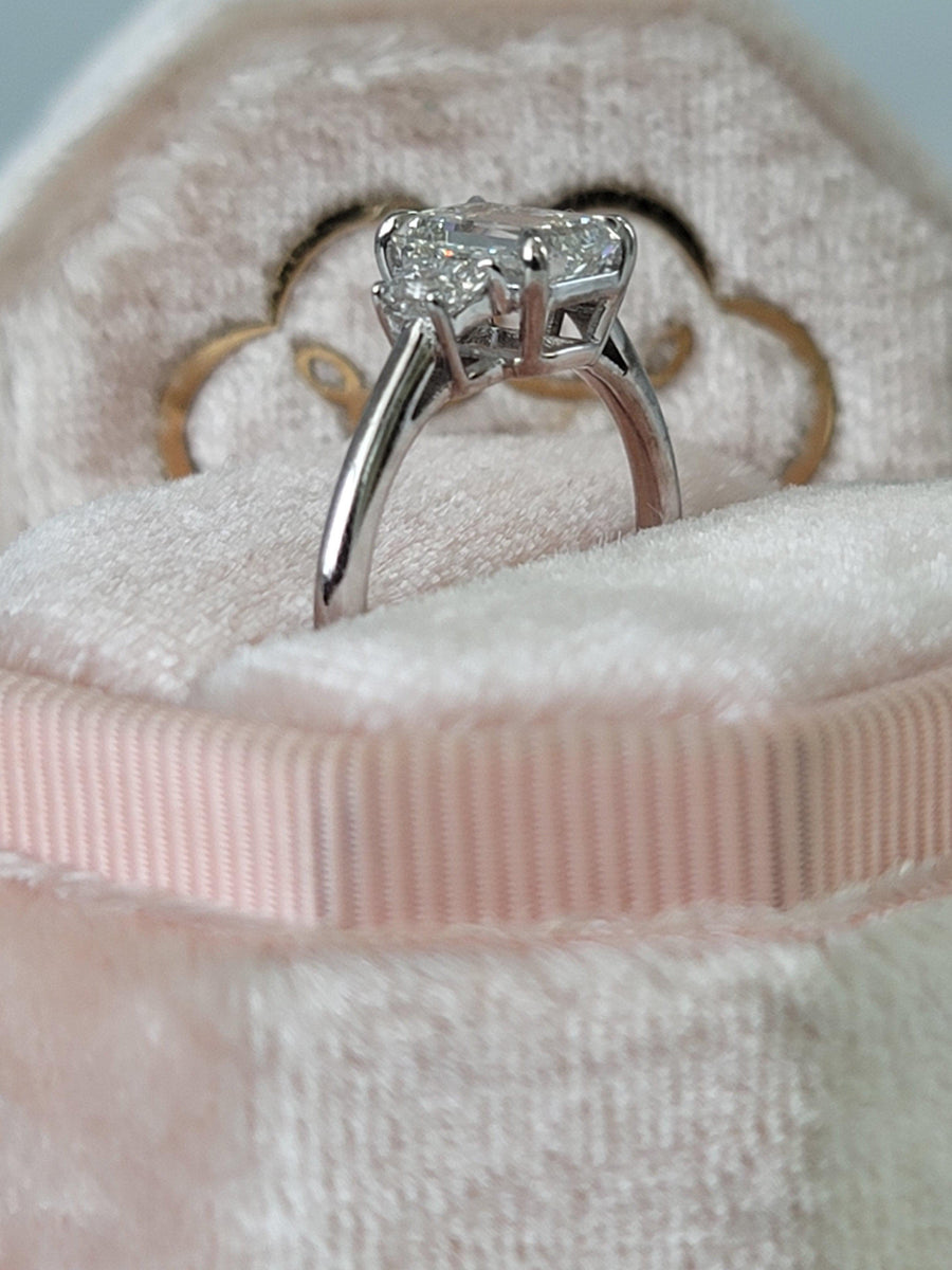 1.89 Carats Lab Grown Emerald Cut with Trapezoid Side Stones Diamond Engagement Ring - BenzDiamonds