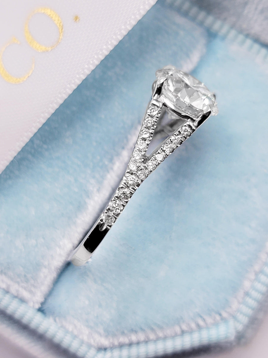 2.40 Carats Lab Grown Round Brilliant Cut Micropave Side Stones Split Shank Diamond Engagement Ring - BenzDiamonds