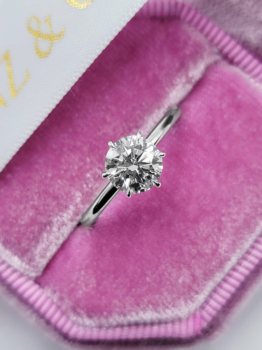 1 Carat Lab Grown Round Brilliant Cut Solitaire Diamond Engagement Ring in White Gold - BenzDiamonds