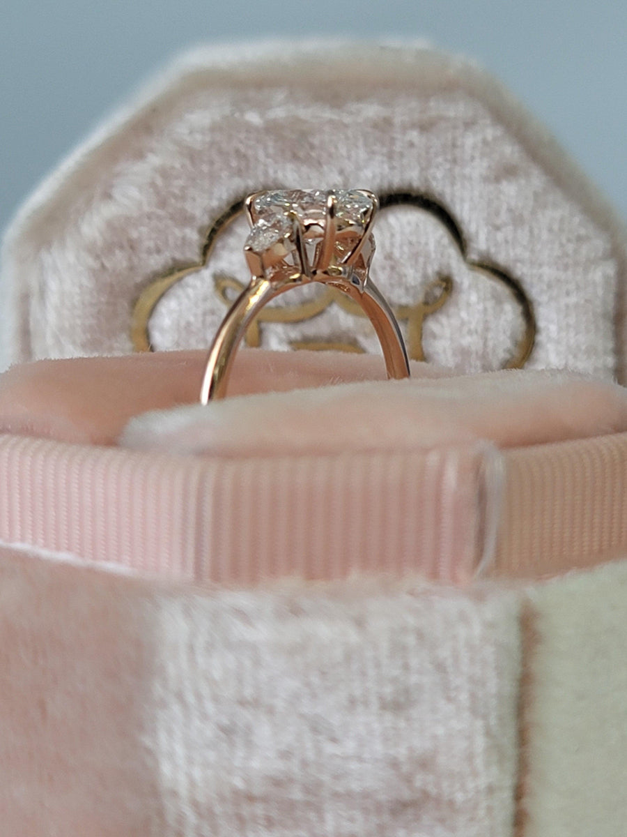 1.30 Carats Lab Grown Oval Cut with Pear Shape Side Stones Diamond Engagement Ring in Rose Gold - BenzDiamonds