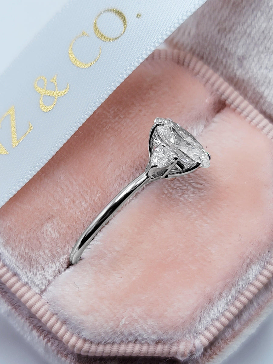 1.91 Carats Lab Grown Oval Cut with Pear Shape Side Stones Diamond Engagement Ring in White Gold - BenzDiamonds