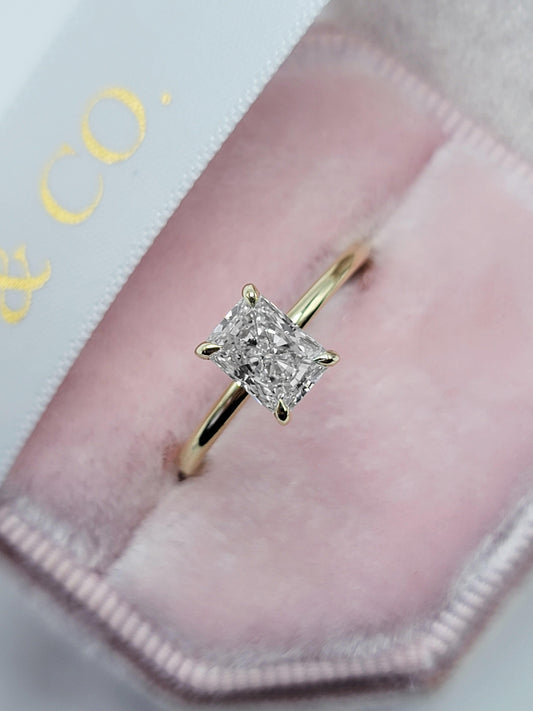 1 Carat Lab Grown Solitaire Radiant Cut Diamond Engagement Ring - BenzDiamonds