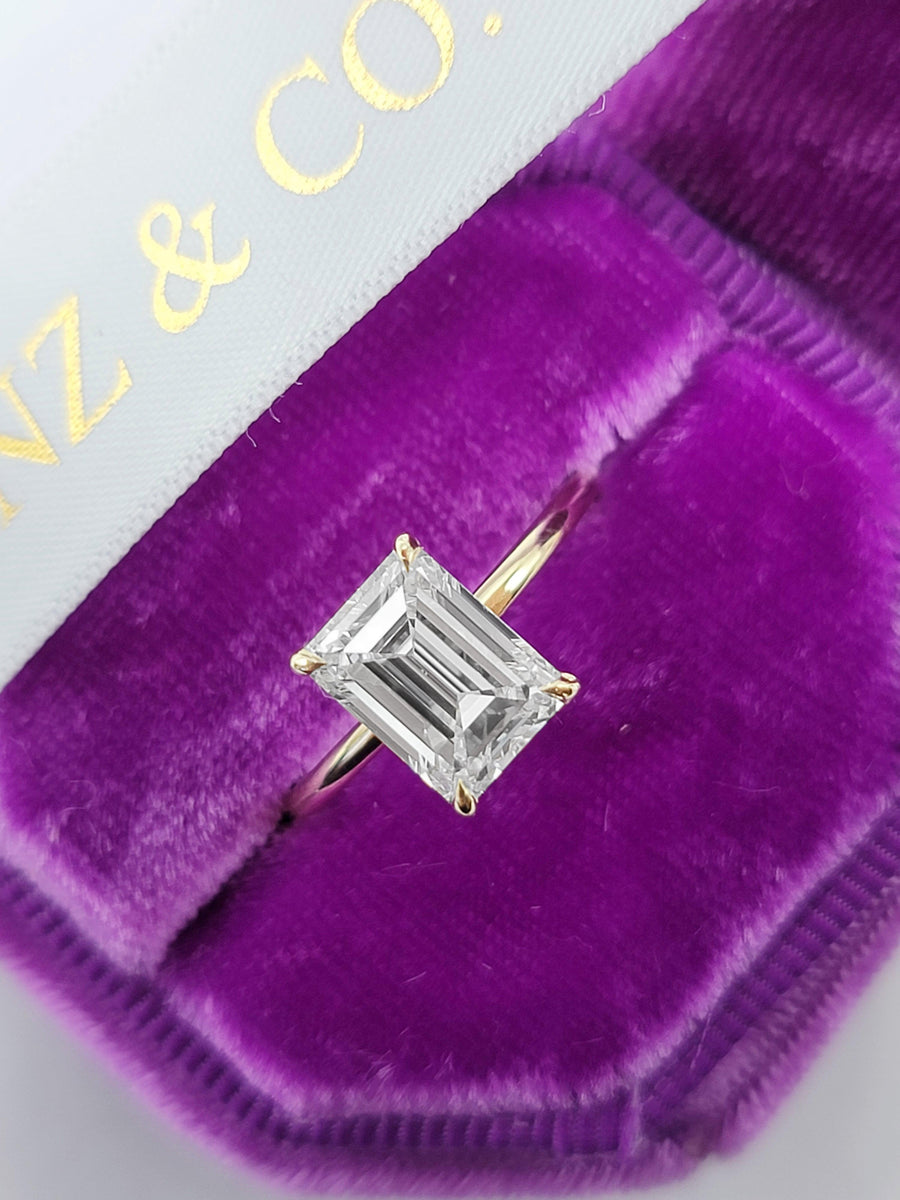 2.50 Carats Lab Grown Emerald Cut Solitaire Diamond Engagement Ring - BenzDiamonds