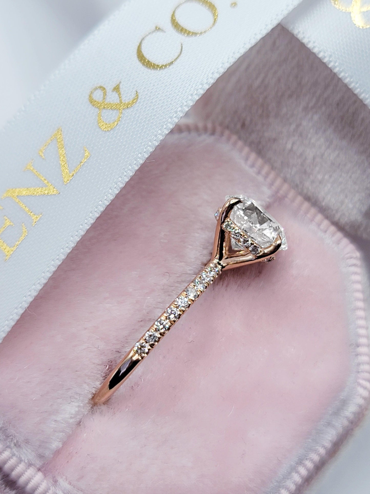 2.54 Carats Lab Grown Round Brilliant Cut Micropave Side Stones Hidden Halo Diamond Engagement Ring - BenzDiamonds