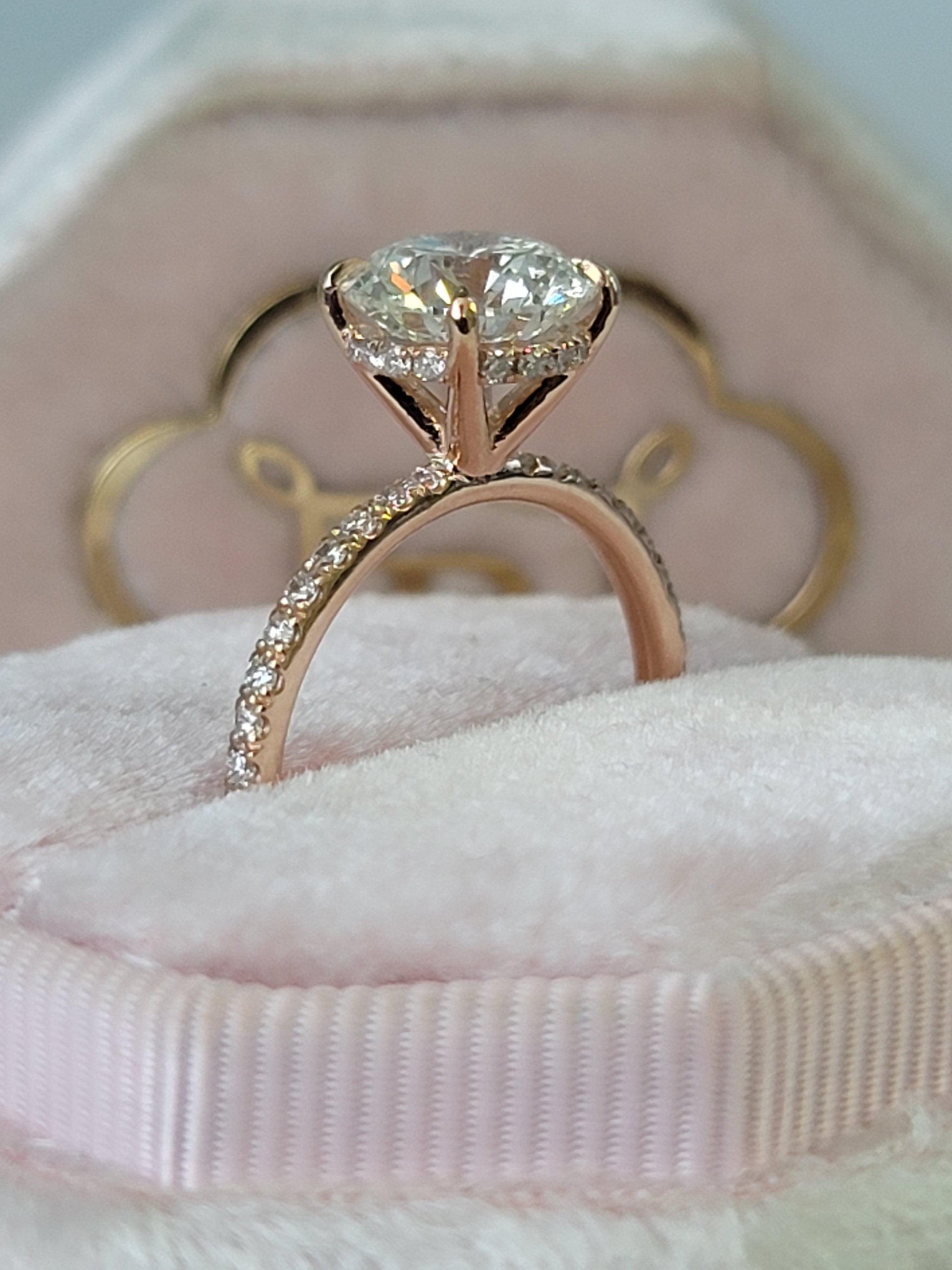 2.54 Carats Lab Grown Round Brilliant Cut Micropave Side Stones Hidden Halo Diamond Engagement Ring - BenzDiamonds
