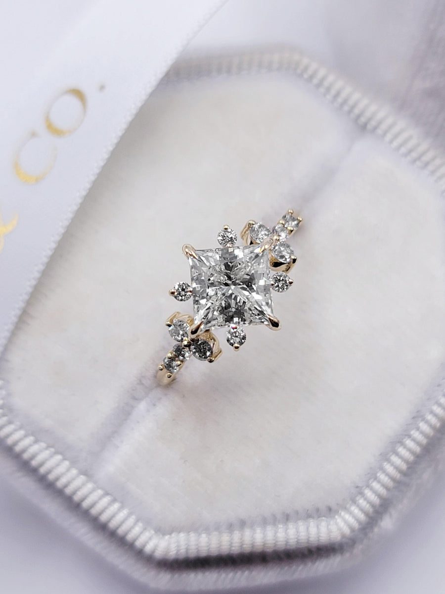 1.80 Carats Princess Cut Starburst Diamond Engagement Ring - BenzDiamonds