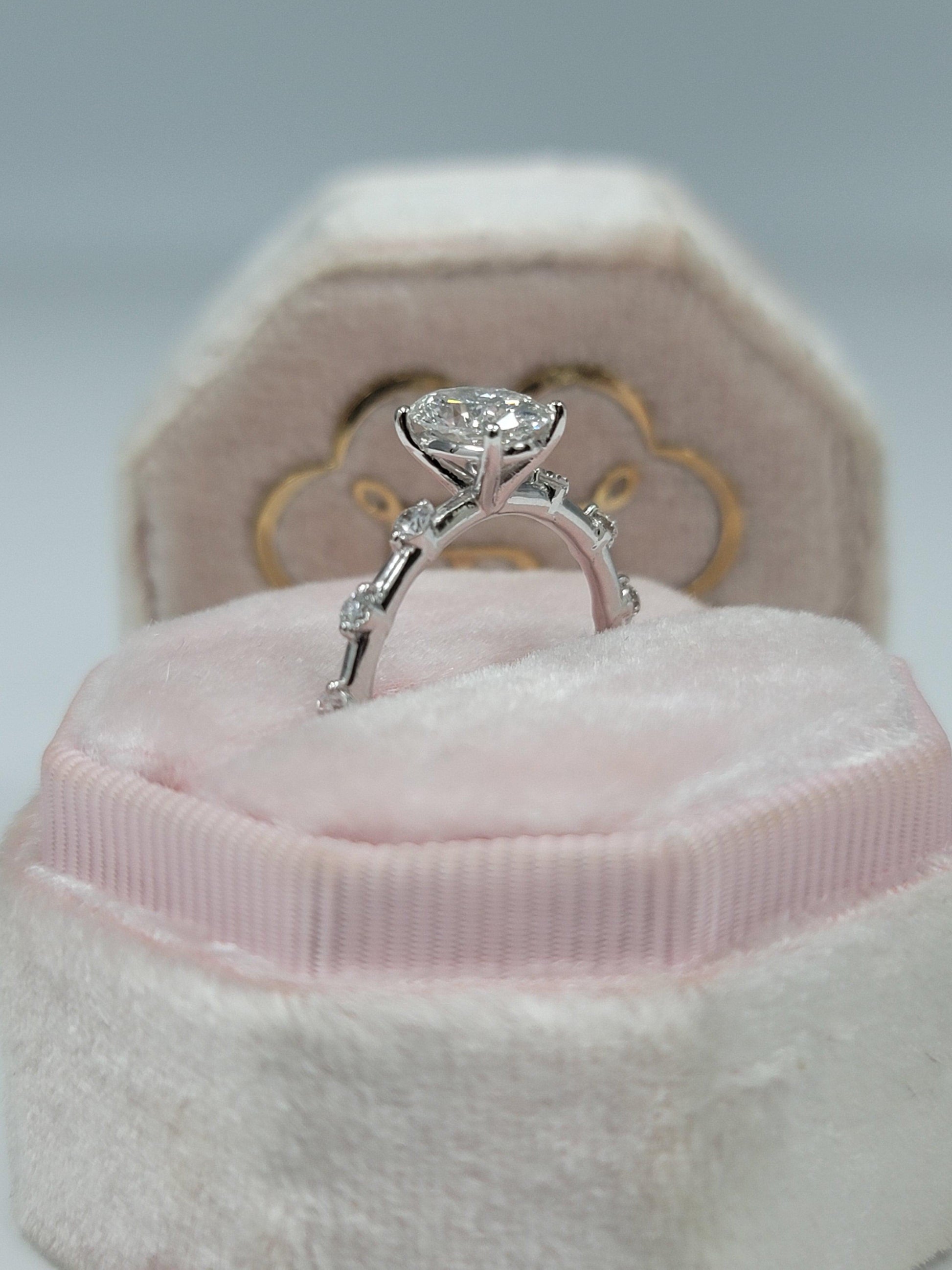 1.18 Carats Lab Grown Oval Cut Spaced Side Stones Diamond Engagement Ring - BenzDiamonds