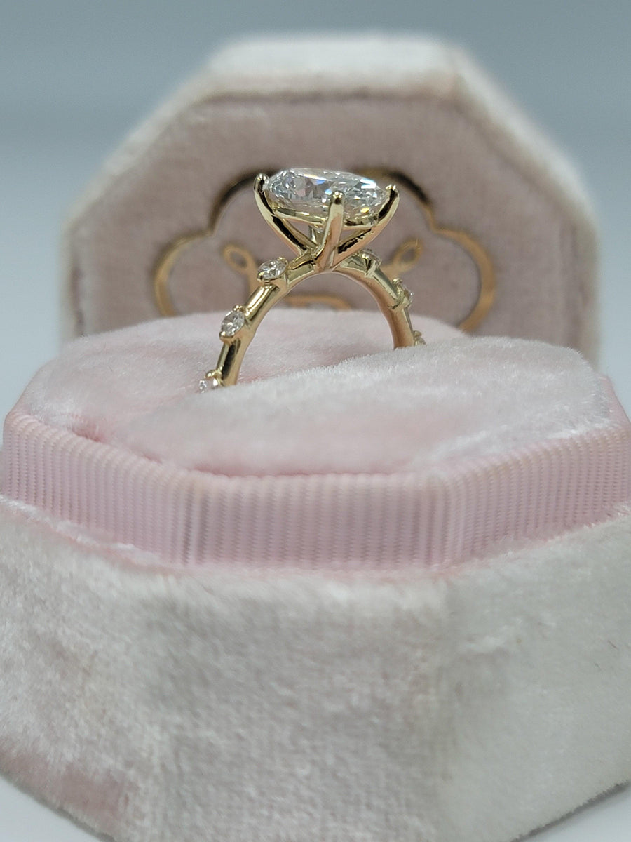 2.19 Carats Lab Grown Oval Cut Spaced Side Stones Diamond Engagement Ring - BenzDiamonds