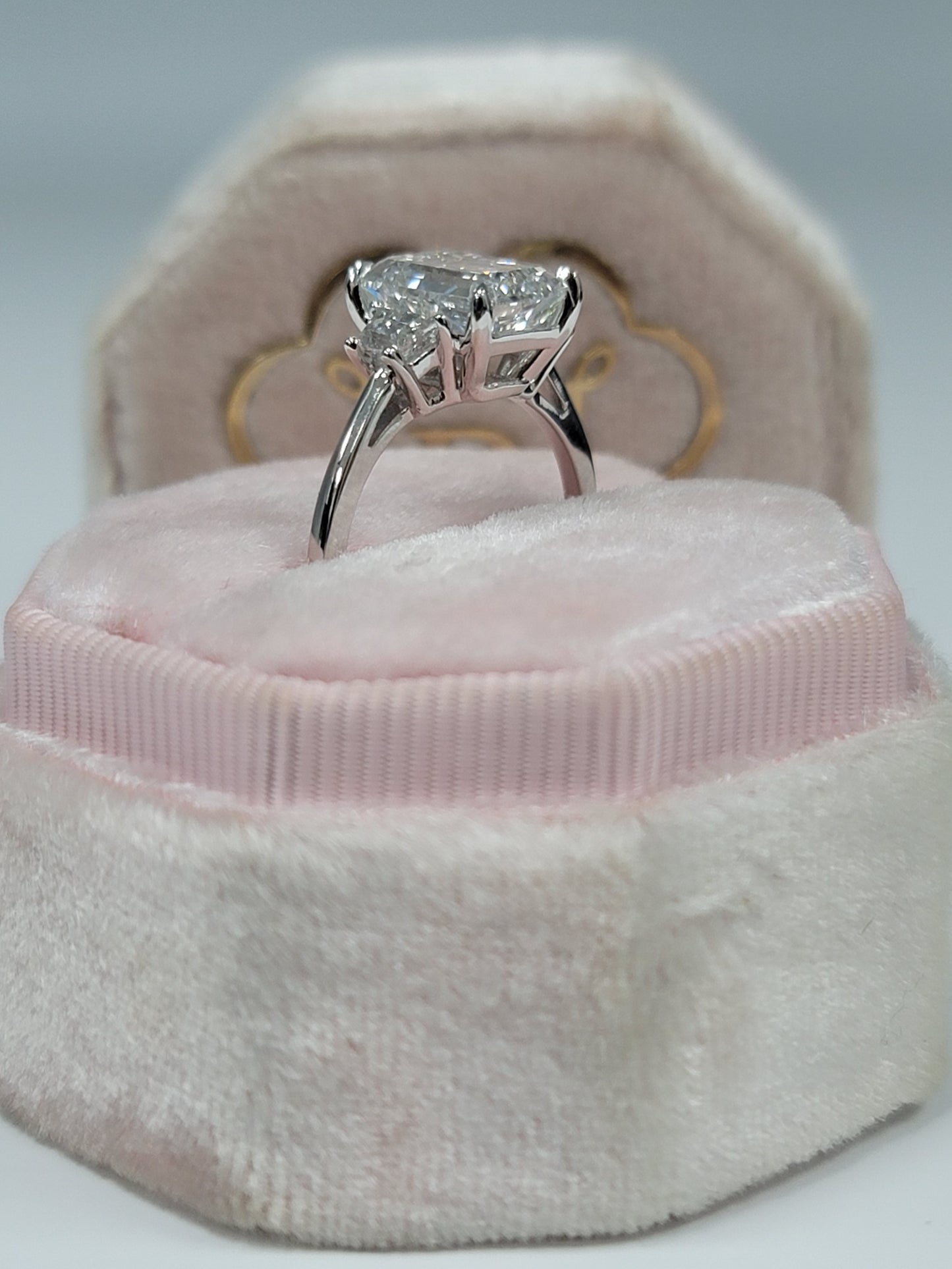 3.55 Carats Lab Grown Emerald Cut with Trapezoid Side Stones Diamond Engagement Ring