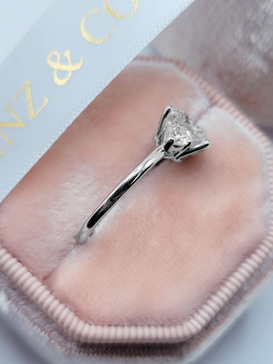 2.50 Carats Lab Grown Elongated Cushion Cut with Heart Shaped Side Stones Diamond Engagement Ring