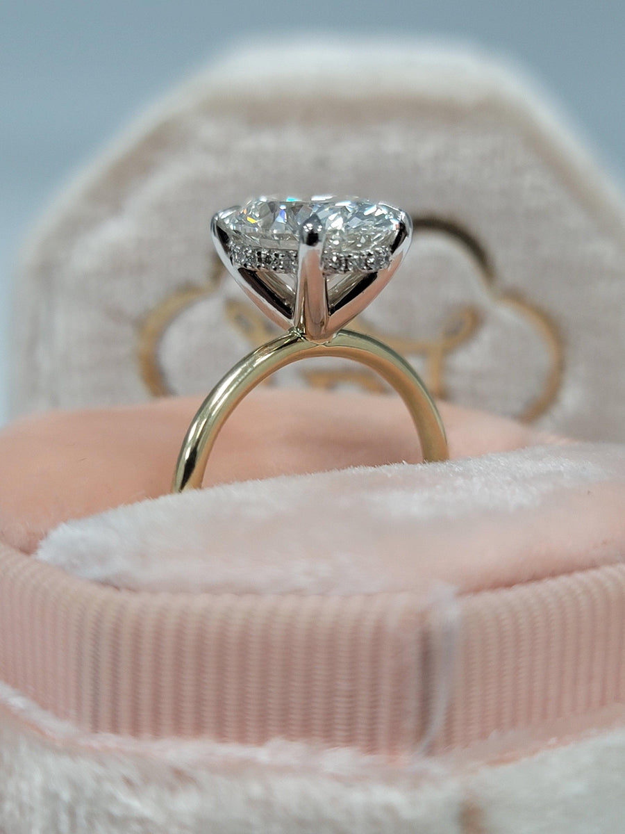 3.22 Carats Lab Grown Oval Cut Two Tone Solitaire Hidden Halo Diamond Engagement Ring - BenzDiamonds