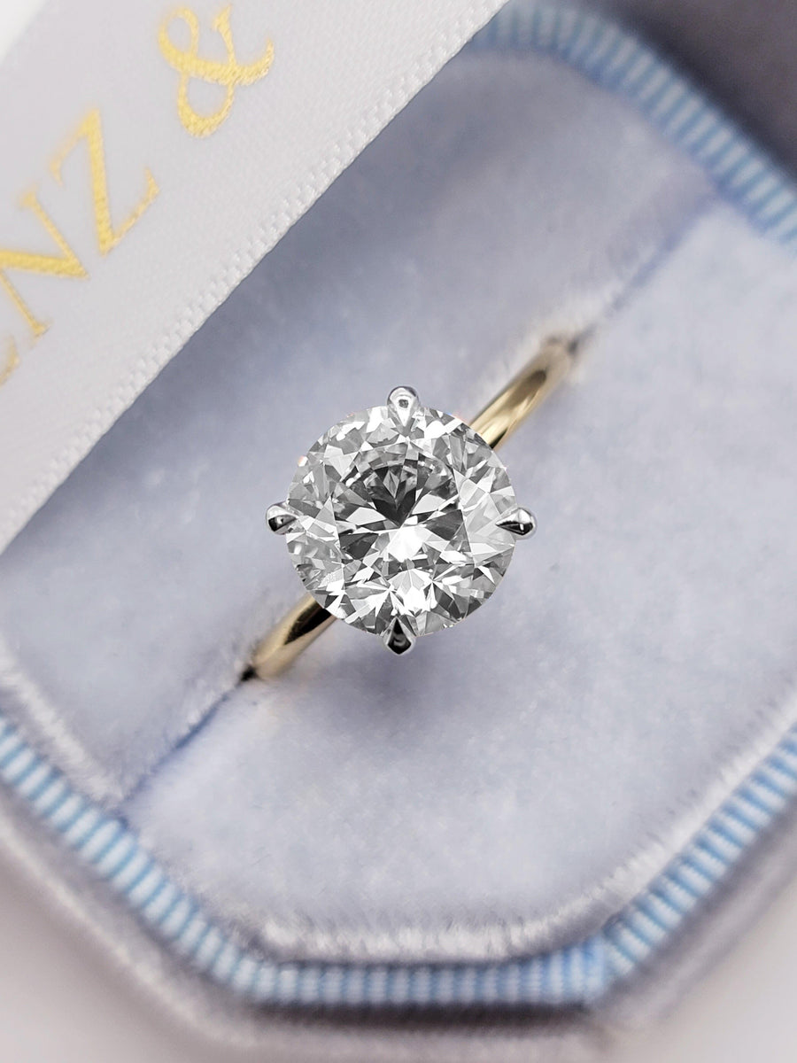 2.71 Carats Lab Grown Round Brilliant Cut Two Tone Solitaire Hidden Halo Diamond Engagement Ring - BenzDiamonds
