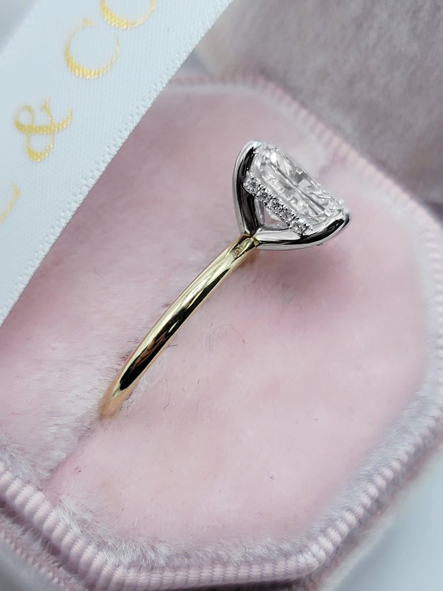 2.72 Carats Lab Grown Radiant Cut Two Tone Solitaire Hidden Halo Diamond Engagement Ring - BenzDiamonds