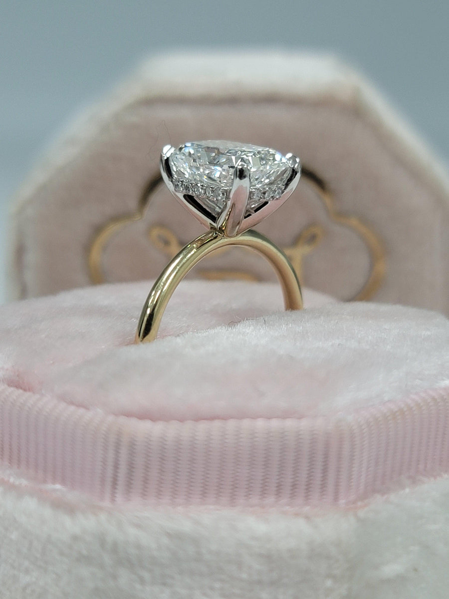 2.72 Carats Lab Grown Radiant Cut Two Tone Solitaire Hidden Halo Diamond Engagement Ring - BenzDiamonds