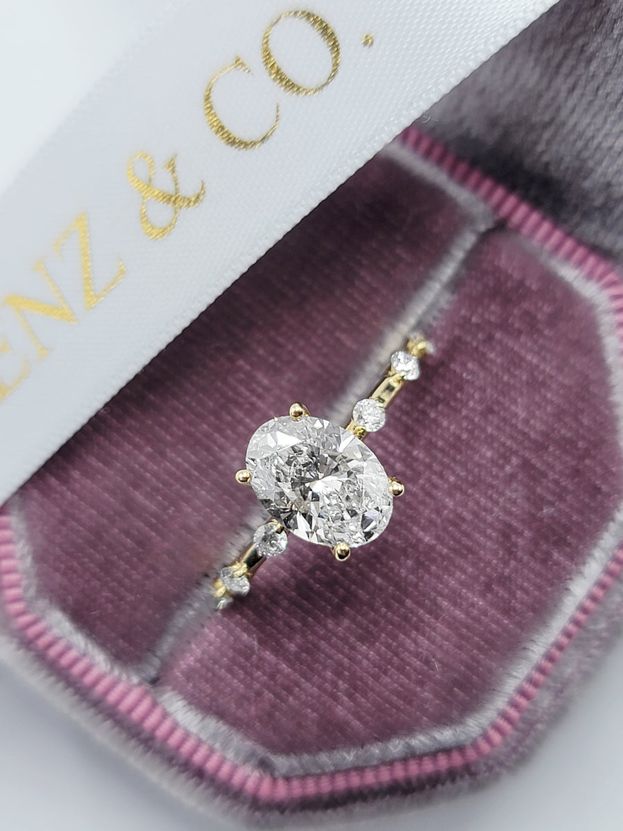 1.70 Carats Lab Grown Oval Cut Spaced Side Stones Diamond Engagement Ring