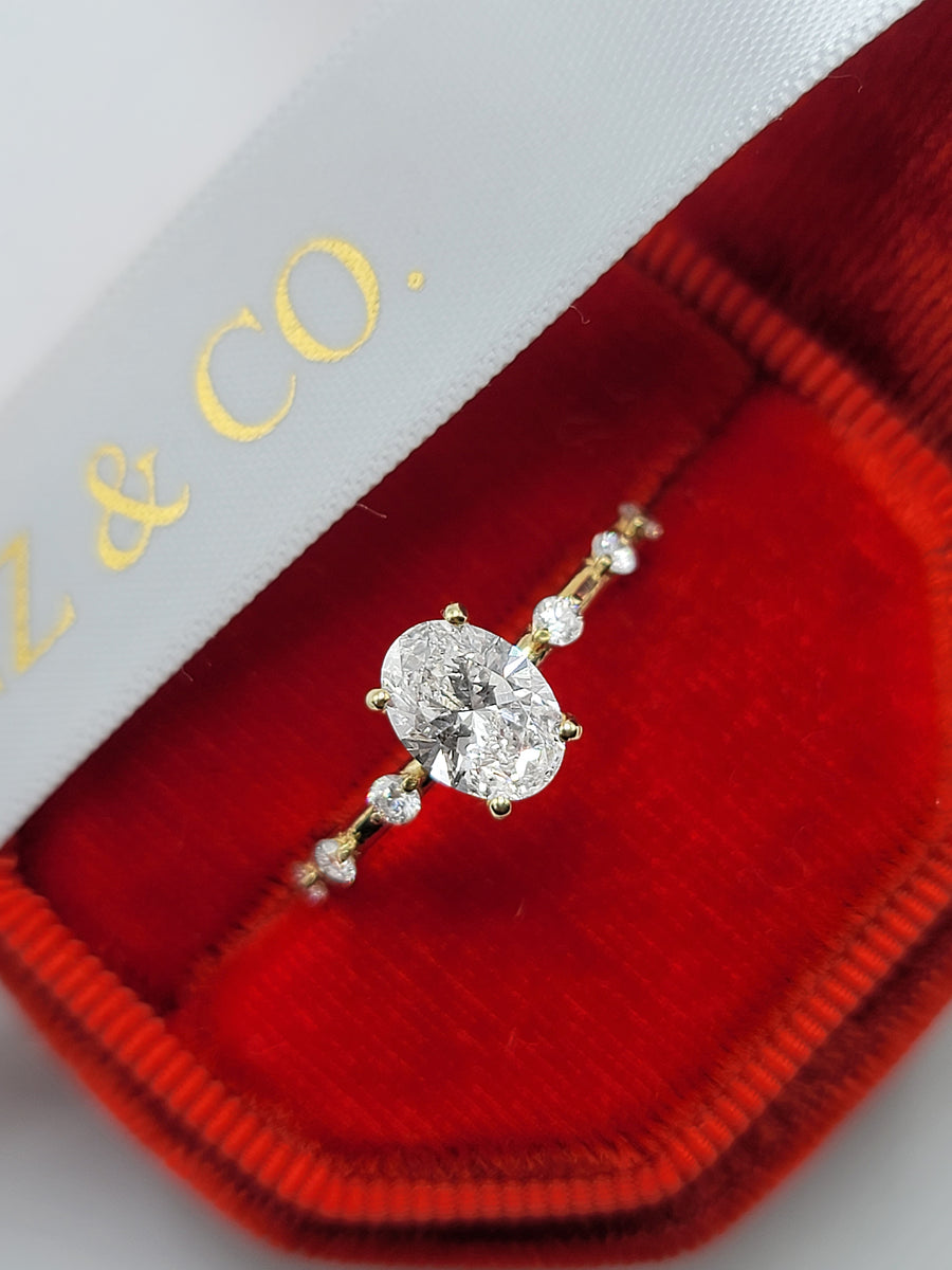 1.19 Carats Lab Grown Oval Cut Spaced Side Stones Diamond Engagement Ring
